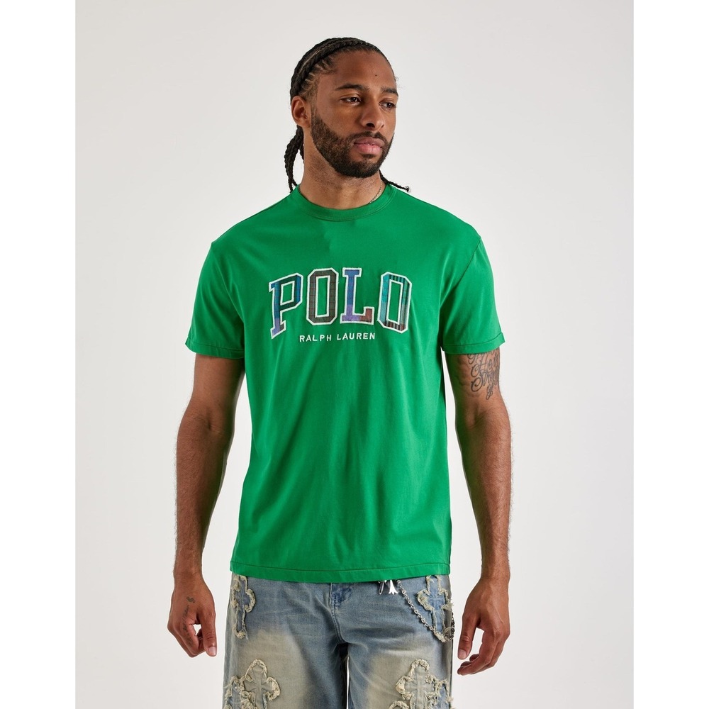 Polo Ralph Lauren Mens LRG Green Plaid Applique Logo Graphic T-Shirt